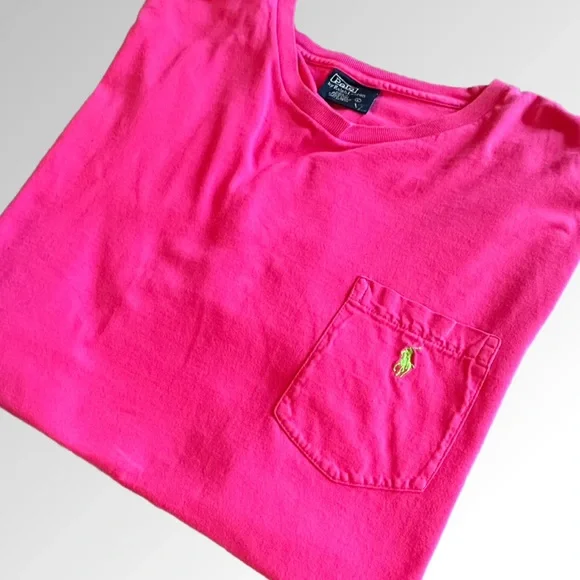 Polo Ralph Lauren T-Shrit Men’s Large Hot Pink with Green Pony 100% Cotton - Picture 1 of 10